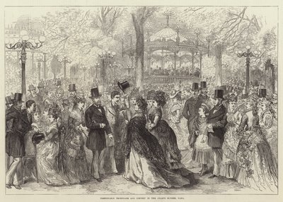 Modische Promenade und Konzert in den Champs Elysees, Paris (Gravur) von English School