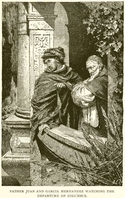 Pater Juan und Garcia Hernandez beobachten die Abfahrt von Kolumbus von English School
