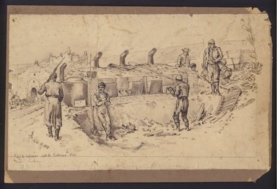 Feldküche in der Festung von Nis, Serbien, Serbo-Bulgarischer Krieg, 28. November 1885 (Zeichnung) von English School