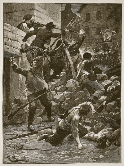 Kämpfe an den Barrikaden in Paris, Illustration aus Cassells Illustrierter Geschichte Englands von English School