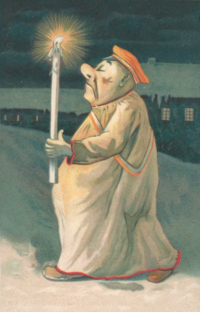 Figur eines Mannes, der eine hohe Kerze hält von English School