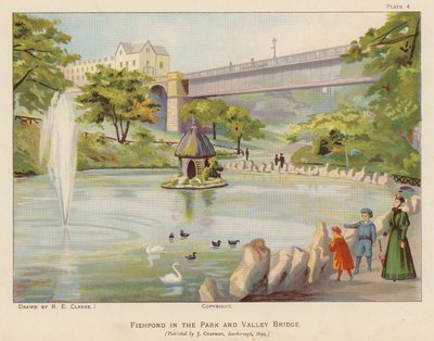 Fischteich im Park und Valley Bridge, Scarborough von English School