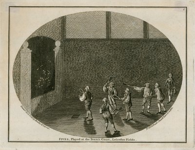 Fives, gespielt auf dem Tennisplatz, Leicester Fields von English School