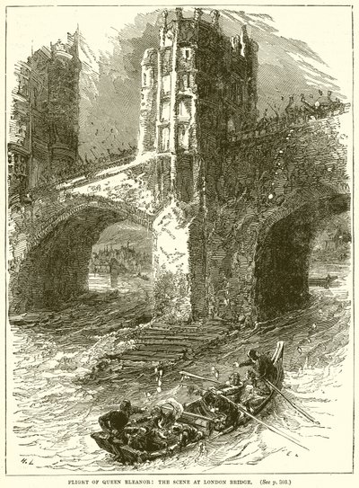 Flucht von Königin Eleonore: Die Szene an der London Bridge von English School