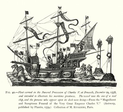 Trauerzug von Karl V. in Brüssel, 29. Dezember 1558, zur Darstellung seiner maritimen Größe von English School