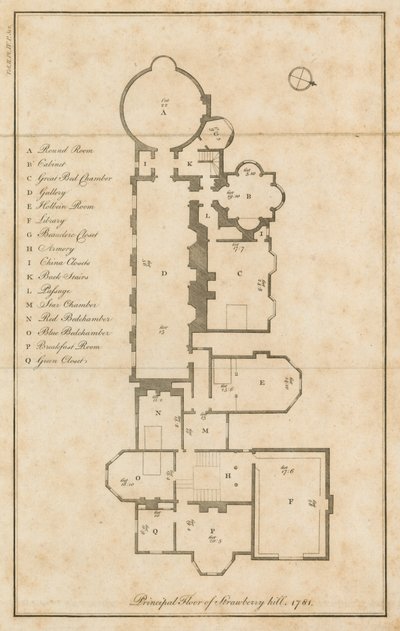 Grundriss des Hauptgeschosses, Strawberry Hill, London von English School