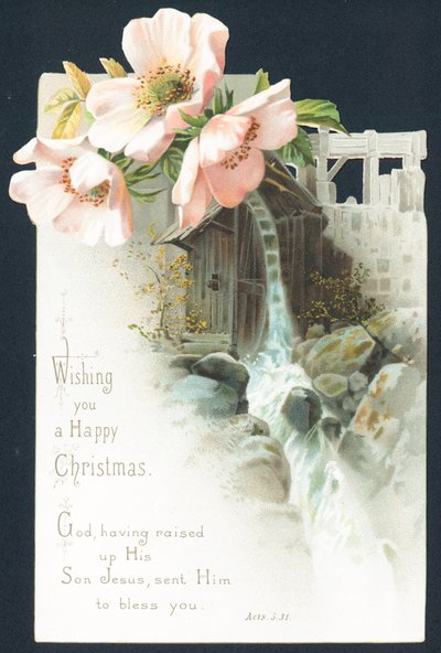 Blumen und Wasserfall, Weihnachtskarte von English School