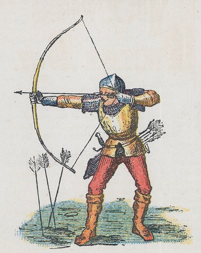 Fußbogenschütze mit Langbogen von English School