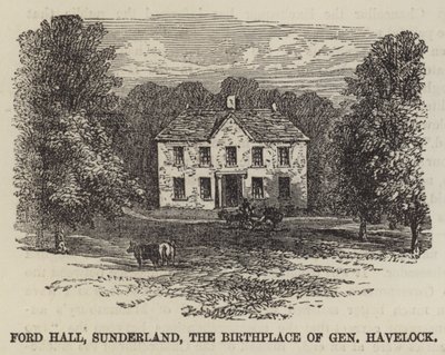 Ford Hall, Sunderland, der Geburtsort von General Havelock (Stich) von English School