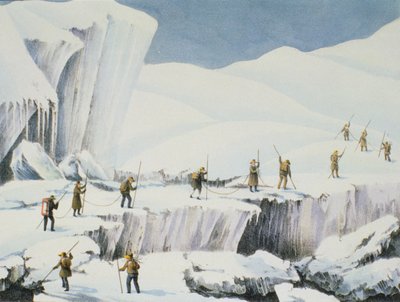 Häufiges Auftreten von Eis mit Schneebrücken, aus Einem Bericht über den Aufstieg zum Gipfel des Mont Blanc von Charles Fellows, veröffentlicht 1827 von English School