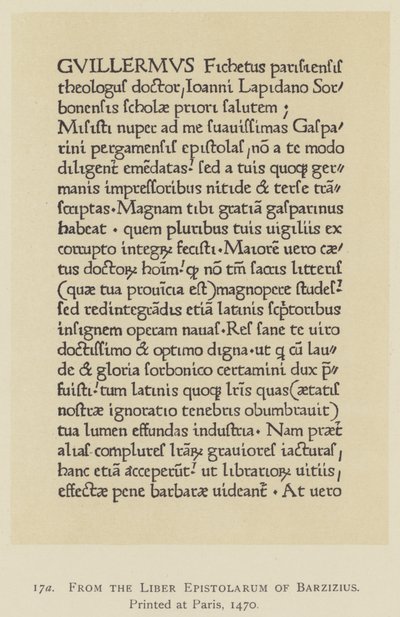 Aus dem Liber Epistolarum von Barzizius, gedruckt in Paris von English School