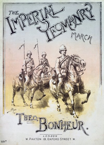 Vorderseite der Partitur für The Imperial Yeomanry March von Theon Bonheur von English School