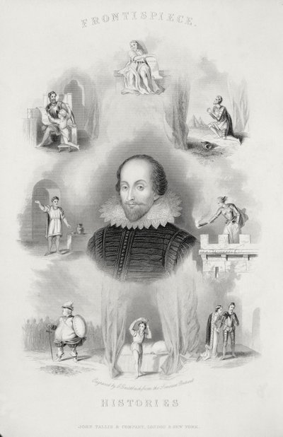 Frontispiz für die Historien, aus The Complete Works of Shakespeare, überarbeitet von J. O. Halliwell, graviert von G. Greatbach von English School