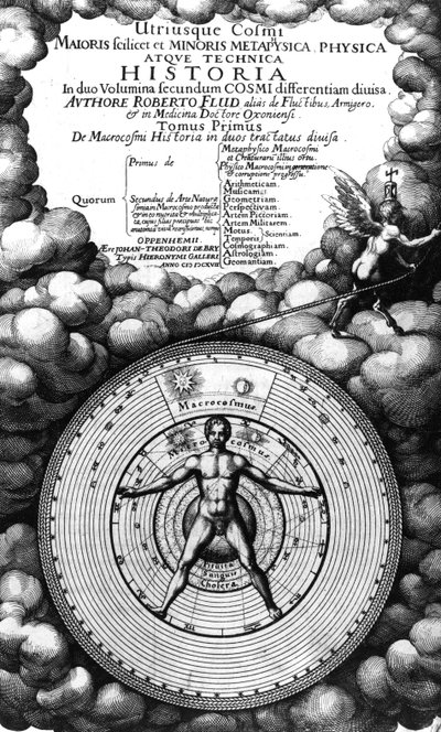 Frontispiz von Utriusque Cosmi Historia von Robert Fludd, Band I, veröffentlicht 1617 von English School
