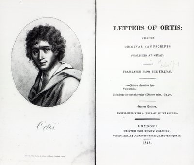 Frontispiz zu Die Briefe von Ortis von Niccolo Ugo Foscolo, Ausgabe veröffentlicht 1818 von English School