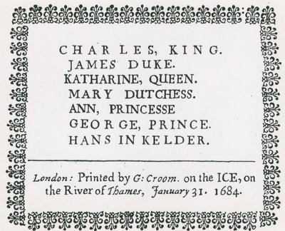 Frostmesse auf der Themse, gedrucktes Souvenir für König Karl II. und Familie, 1684 von English School