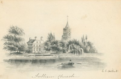 Fulham Kirche; Original Bleistiftzeichnung von C S Gilbert von English School