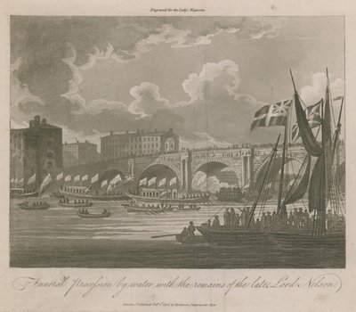 Trauerzug auf dem Wasser mit den Überresten des verstorbenen Lord Nelson von English School