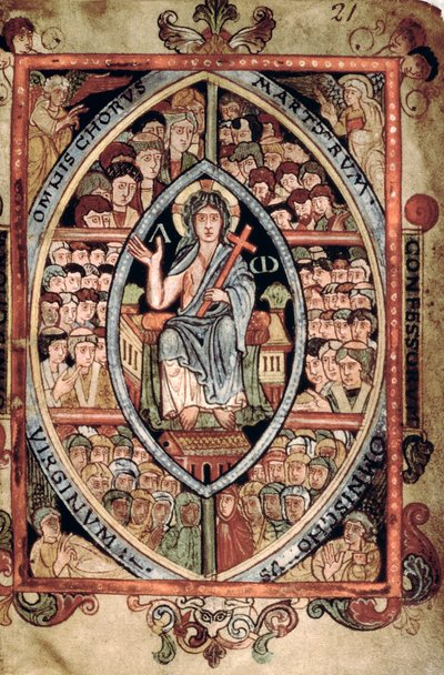 Christus in Majestät, aus dem Athelstan-Psalter, Old Minster, Winchester, 925-50 (Pergament) von English School
