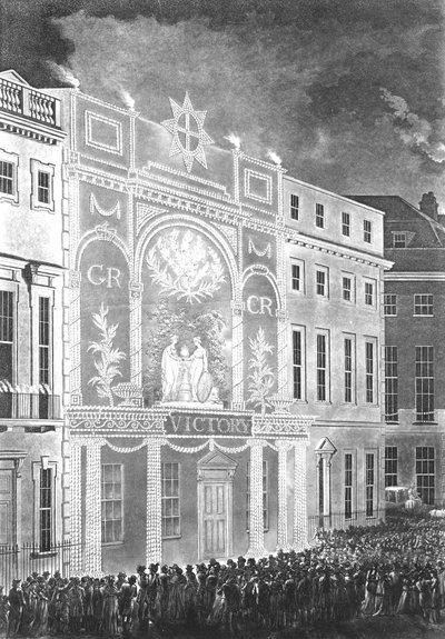 Versammlung auf dem Portman Square zur Beobachtung einer Illumination für den Frieden zwischen Großbritannien und Frankreich, 1806 von English School