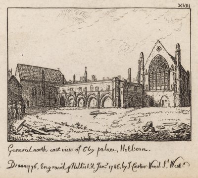 Nordostansicht des Ely Palace, Holborn von English School