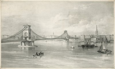 Gesamtansicht der Hungerford und Lambeth Hängebrücke von English School