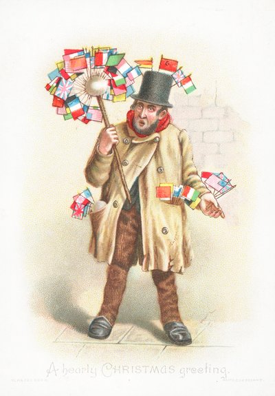 Herr mit Fahnen, Weihnachtskarte von English School