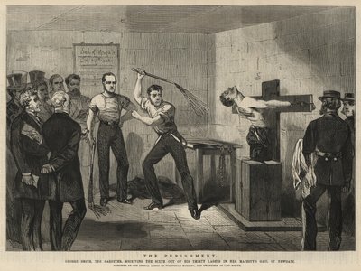 George Smith, der Garotter, erhält die sechste von dreißig Peitschenhieben von English School