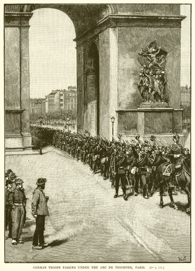 Deutsche Truppen marschieren unter dem Arc de Triomphe, Paris von English School