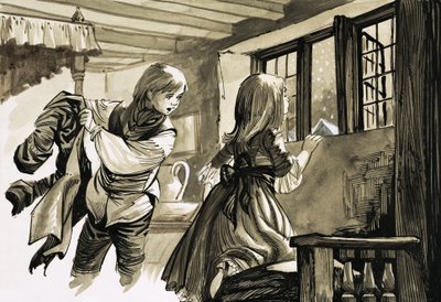 Mädchen und Junge schauen in den Schnee von English School