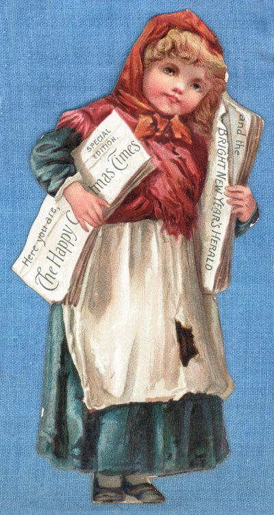 Mädchen, das Zeitungen ausliefert, Weihnachtskarte von English School