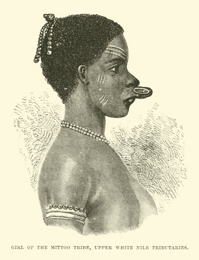 Mädchen des Mittoo-Stammes, obere Nebenflüsse des Weißen Nils von English School