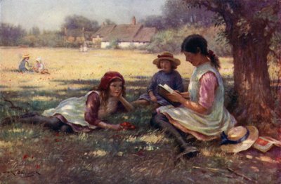 Mädchen liest anderen Kindern ein Märchen vor von English School
