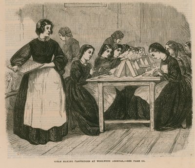 Mädchen stellen Patronen im Arsenal von Woolwich her von English School