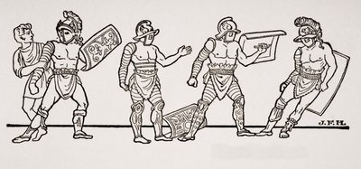 Gladiatoren, aus einer Wandmalerei in Pompeji, Illustration aus The Outline of History von H.G. Wells, Band I, veröffentlicht 1820 von English School