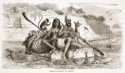 Auf dem Weg zum Markt - auf dem Wasserweg, Illustration aus der Bildausgabe des Lebens und der Entdeckungen von David Livingstone von J. Ewing Richie, veröffentlicht von A. Fullarton & Co., 1876 von English School