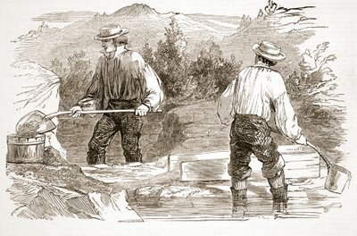 Goldwaschen an den Grabungsstätten, aus The Illustrated London News, 1849 von English School