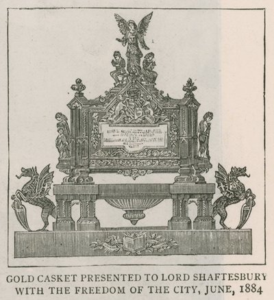 Goldene Schatulle, Lord Shaftesbury überreicht, mit der Freiheit der Stadt, Juni 1884 von English School
