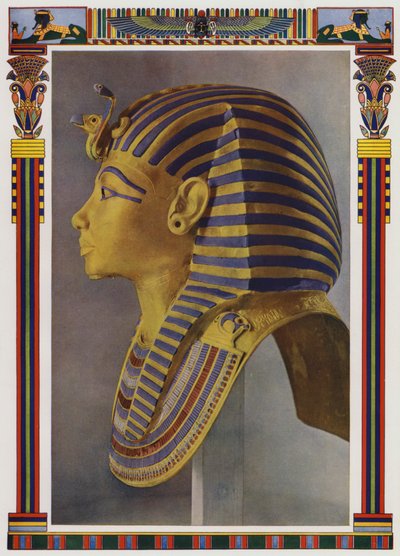 Goldenes Porträtmaske aus der Mumie von Tutanchamun, entdeckt im Grab des Pharaos von Howard Carter im Jahr 1922 von English School
