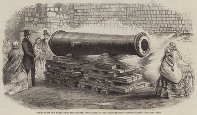 Große Messingkanone von den Chinesen erbeutet, gerade auf der Nordterrasse, Windsor Castle platziert (Gravur) von English School