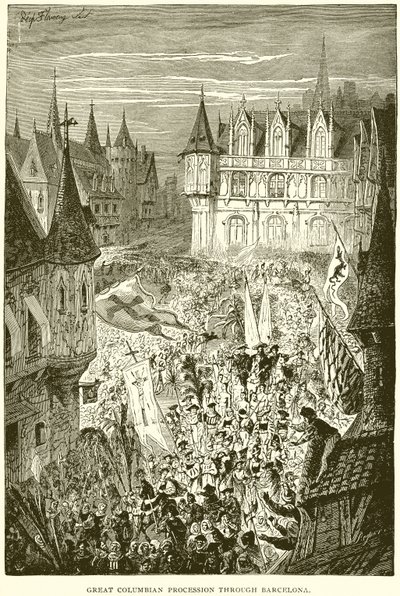 Große Kolumbus-Prozession durch Barcelona von English School