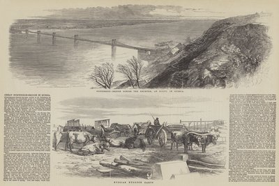 Große Hängebrücke in Russland (Stich) von English School