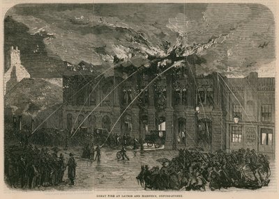 Großes Feuer bei Laurie und Marner, Oxford Street, London von English School