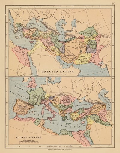 Griechisches Reich; Römisches Reich (Farblithografie) von English School
