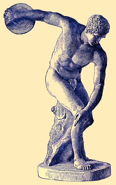 Griechischer Athlet, der den Diskus wirft, Illustration aus Cassells Illustrierter Universalgeschichte von Edward Ollier von English School