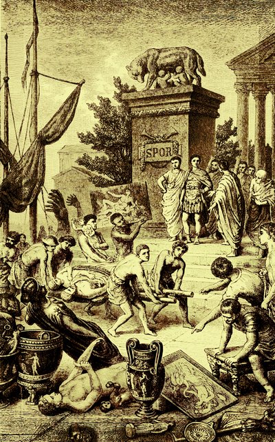 Griechische Kultur - Statuen und Kunstwerke nach Rom gebracht, Illustration aus Die Illustrierte Geschichte der Welt, veröffentlicht um 1880 von English School