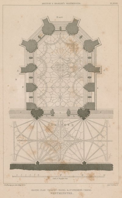 Grundriss der Chantry Kapelle, St. Stephens Kapelle, Westminster Palace von English School