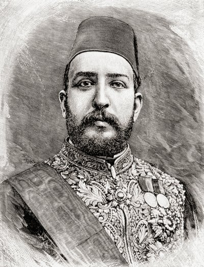HH Muhammad Tewfik Pascha, Tawfik von Ägypten, 1890 (Holzstich) von English School