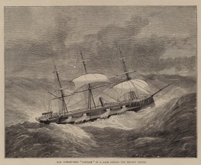 Ihre Majestät Turmschiff "Captain" in einem Sturm während der letzten Kreuzfahrt (Gravur) von English School