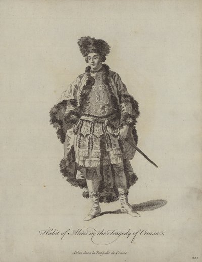 Kostüm von Aletes in der Tragödie von Creusa (Stich) von English School